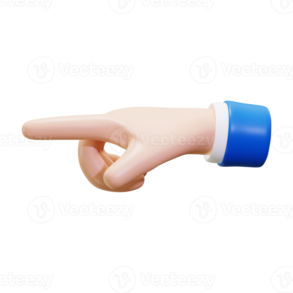 Directional 3D cartoon hand pointing right, suitable for presentations, websites, and social media posts needing a visual guide or emphasis png