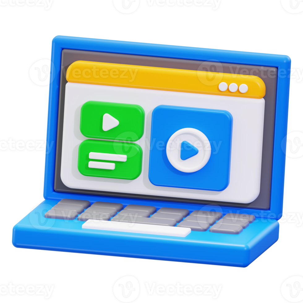Online learning with a 3D blue laptop ideal for e learning platforms, educational blogs, and online course materials use png