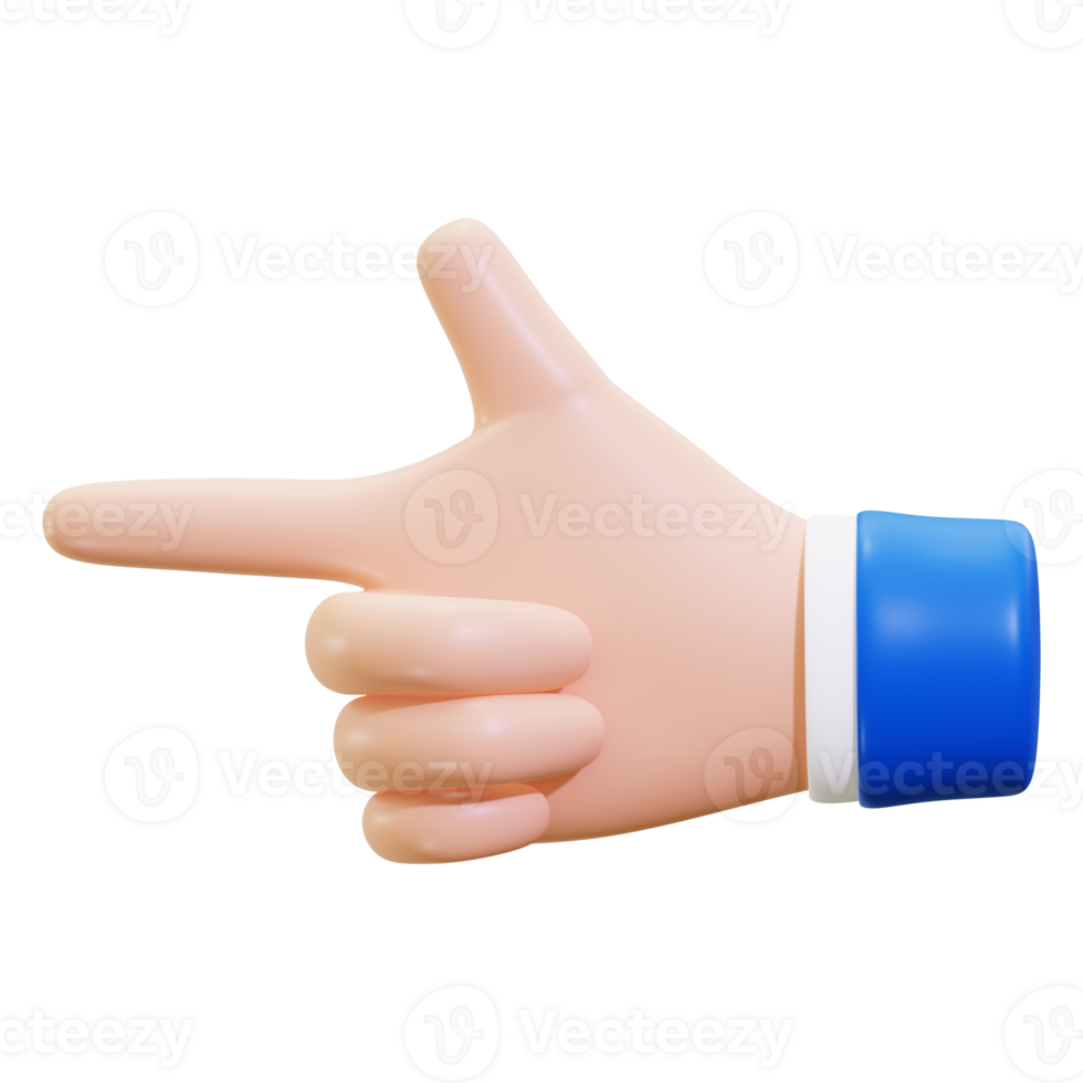 3d Hand pointing left in a blue sleeve, ideal for indicating directions, guiding users through designs, emphasizing leftward movement in visuals png