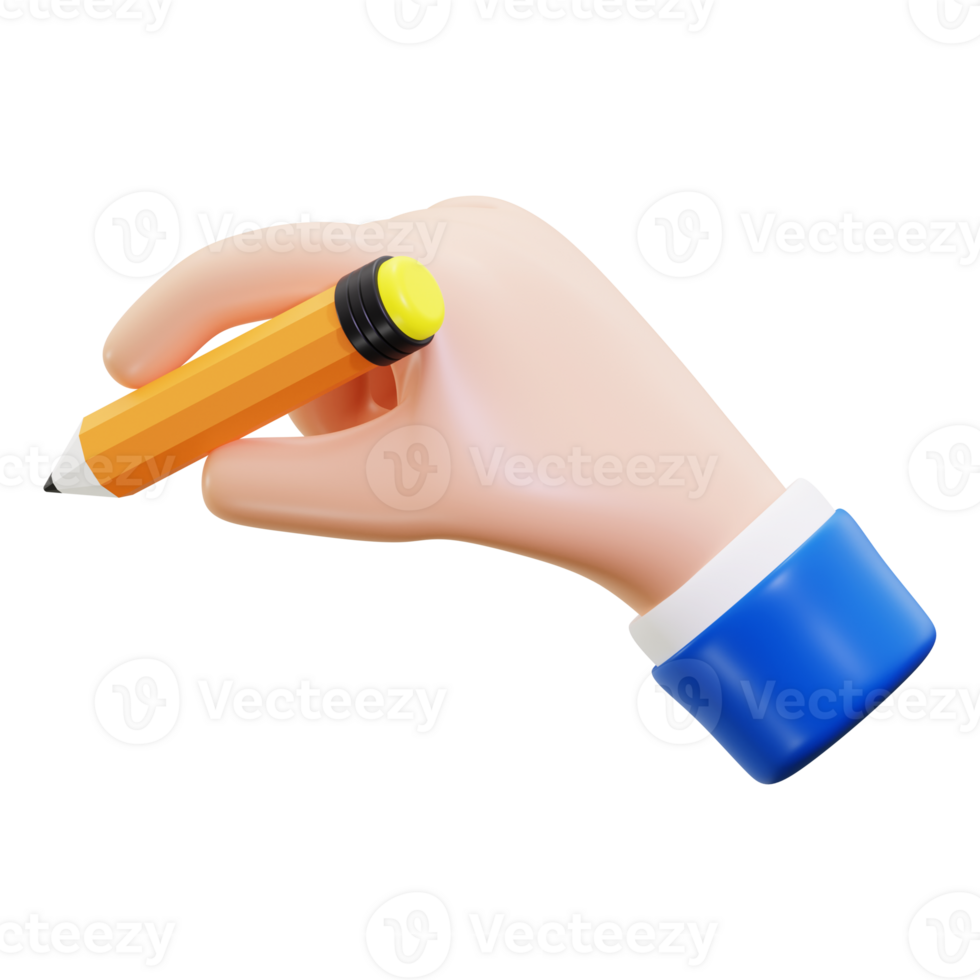 3D cartoon hand holding a yellow pencil. Suitable for back to school, education, creativity, art, and writing concept designs png
