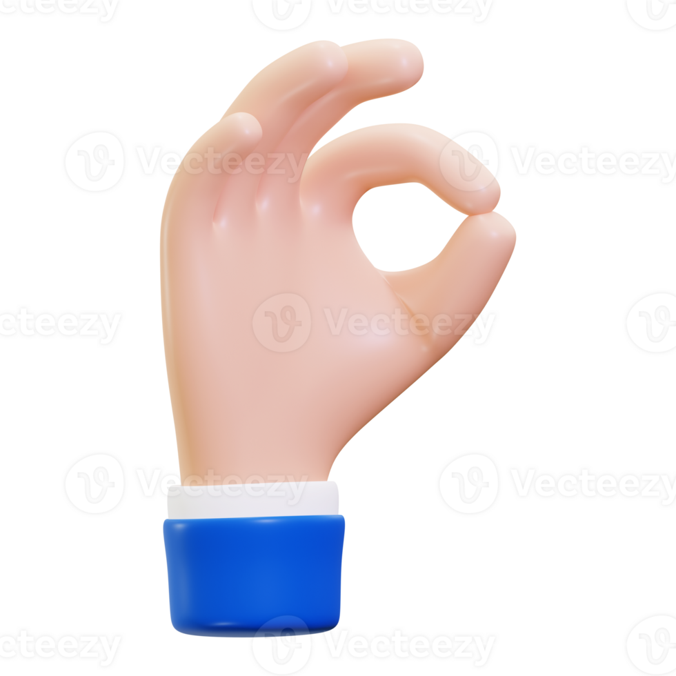 3D rendered hand doing an okay gesture. Suitable for business presentations, social media posts, and communication themed designs. Great for expressing approval png