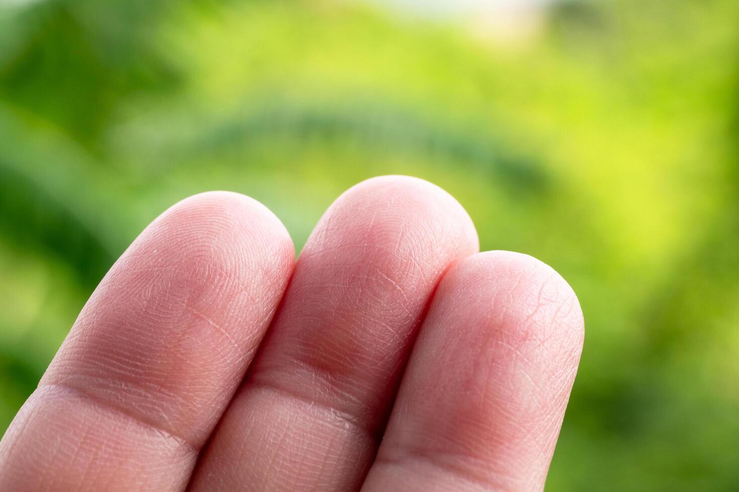 Hand gesture indicating care nature background close-up shot serene environment focused perspective photo