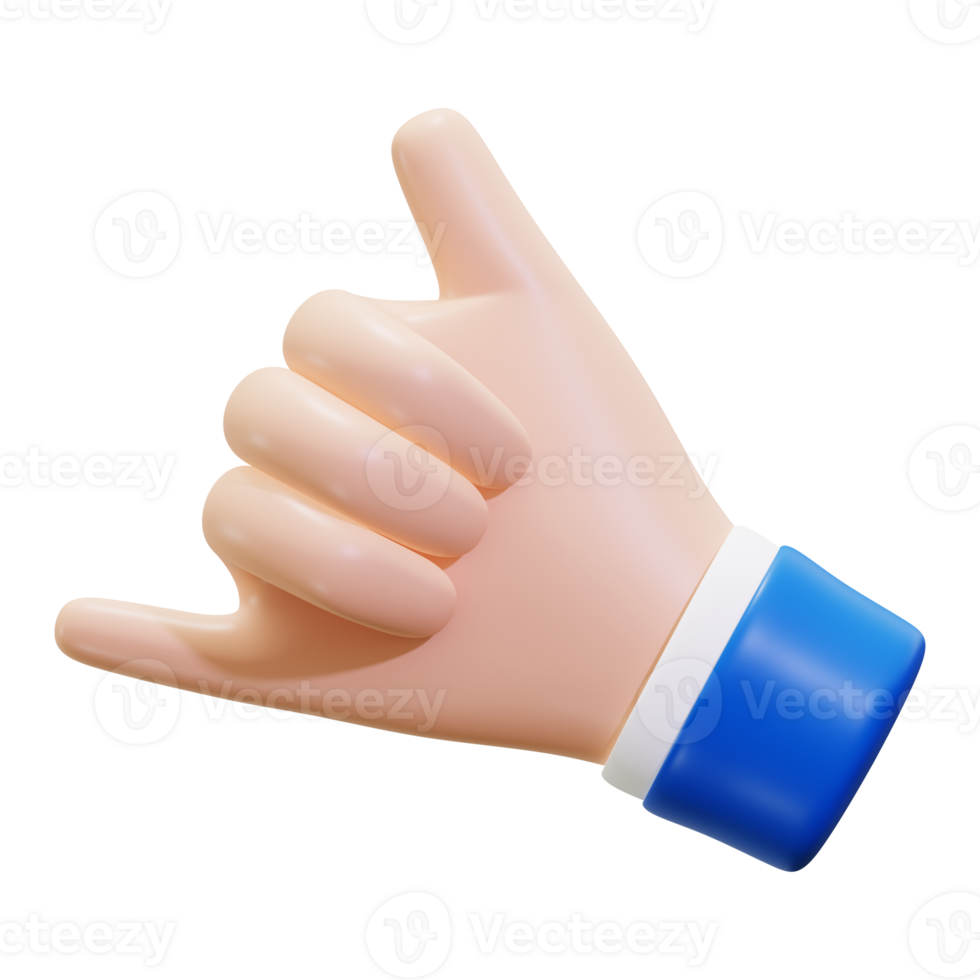 3d Shaka hand gesture in blue sleeve, making a call me sign. Ideal for communication, gestures, positivity, body language, and casual concepts png