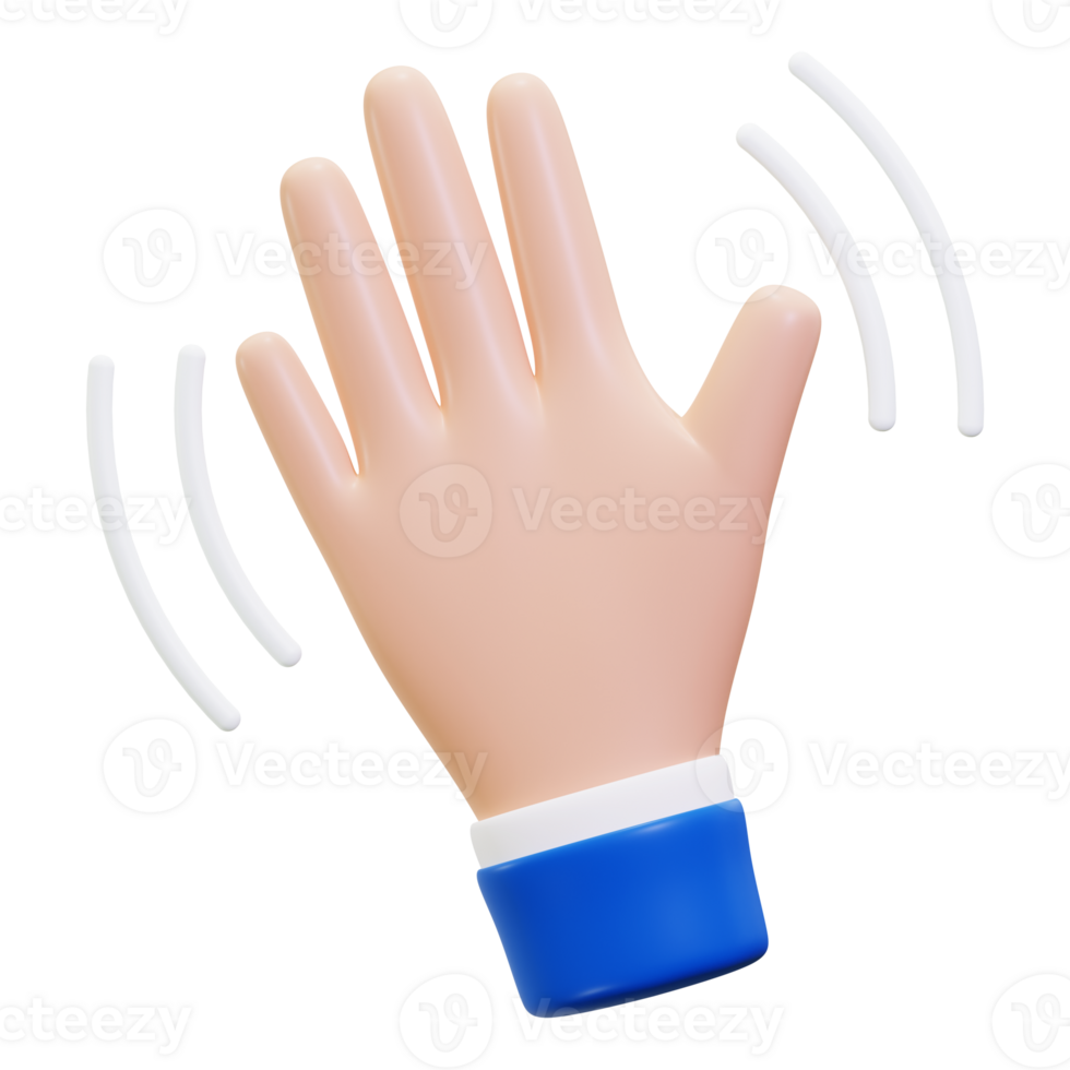 3d Waving hand gesture in a photo of a hand with a blue sleeve. Suitable for diverse greetings or communication concepts png