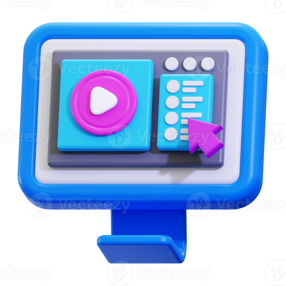 3d Tutorial icon. Ideal for tech, multimedia, and entertainment related designs needing a modern touch png