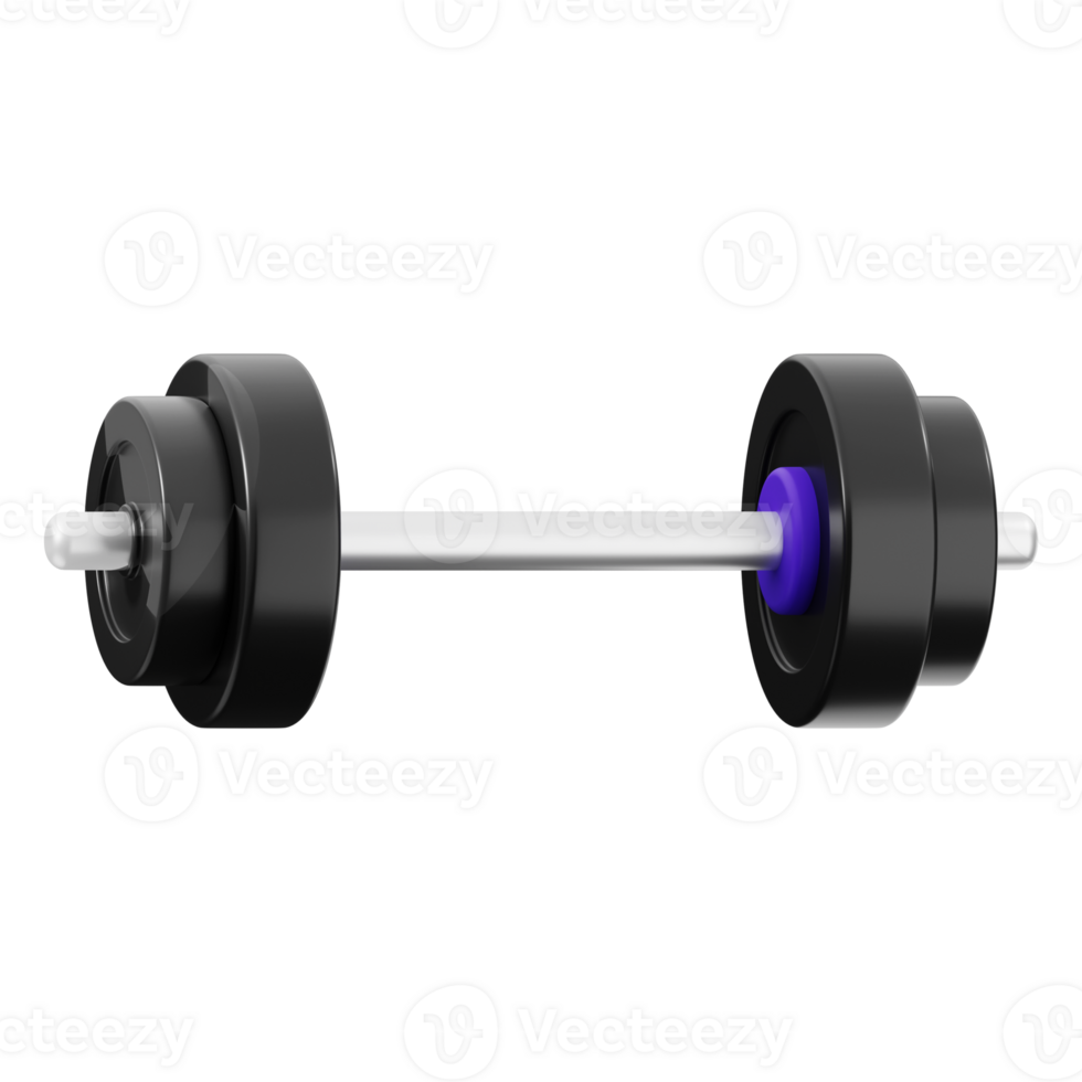 3d Barbell featuring sleek black design with vibrant purple rings, ideal for fitness, gym, health, and workout related concepts png
