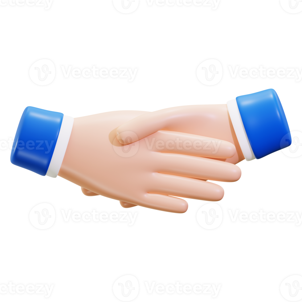 3d Handshake gesture showing cartoon hands shaking in agreement. Suitable for business, partnership, deal, contract, teamwork, success concepts png
