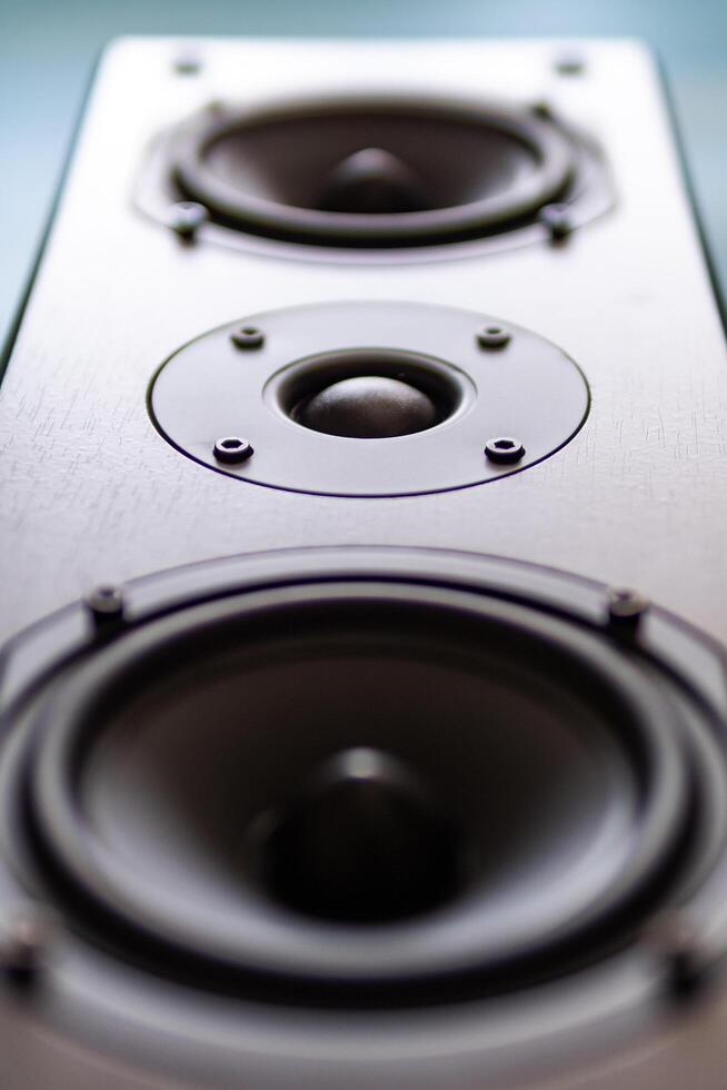 Sound equipment showcase high-quality speakers in studio environment close-up perspective audio innovation photo