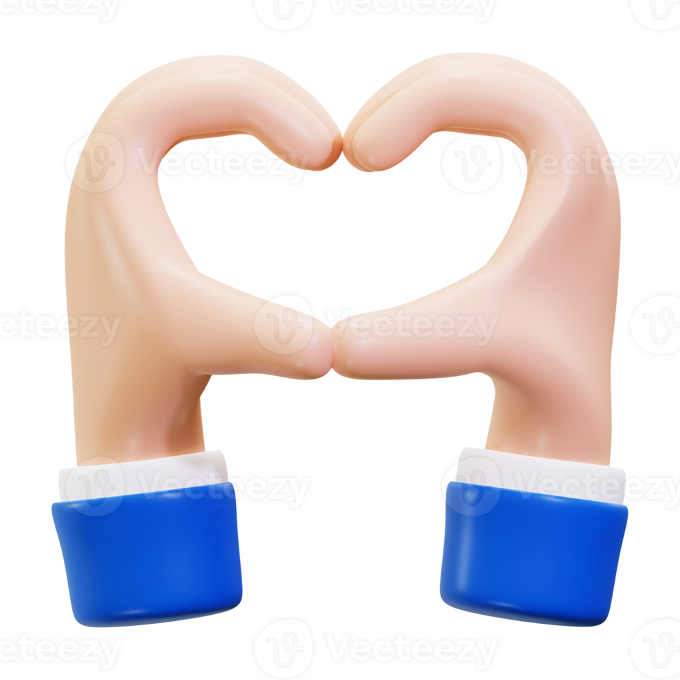 Heart Shaped gesture created by cute 3D cartoon hands, ideal for conveying love, affection, happiness in designs, greeting cards, social media png