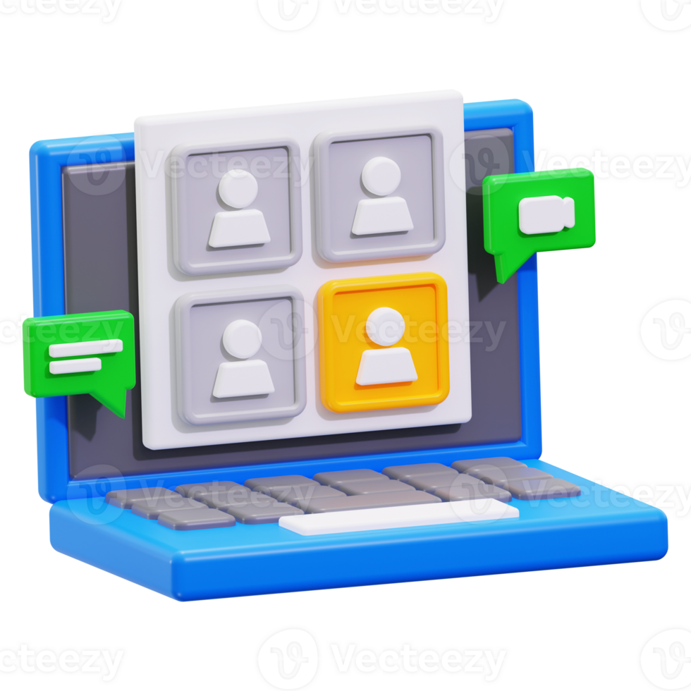 3d Online meeting icon. Suitable for virtual communication, work from home concepts, and technology websites png