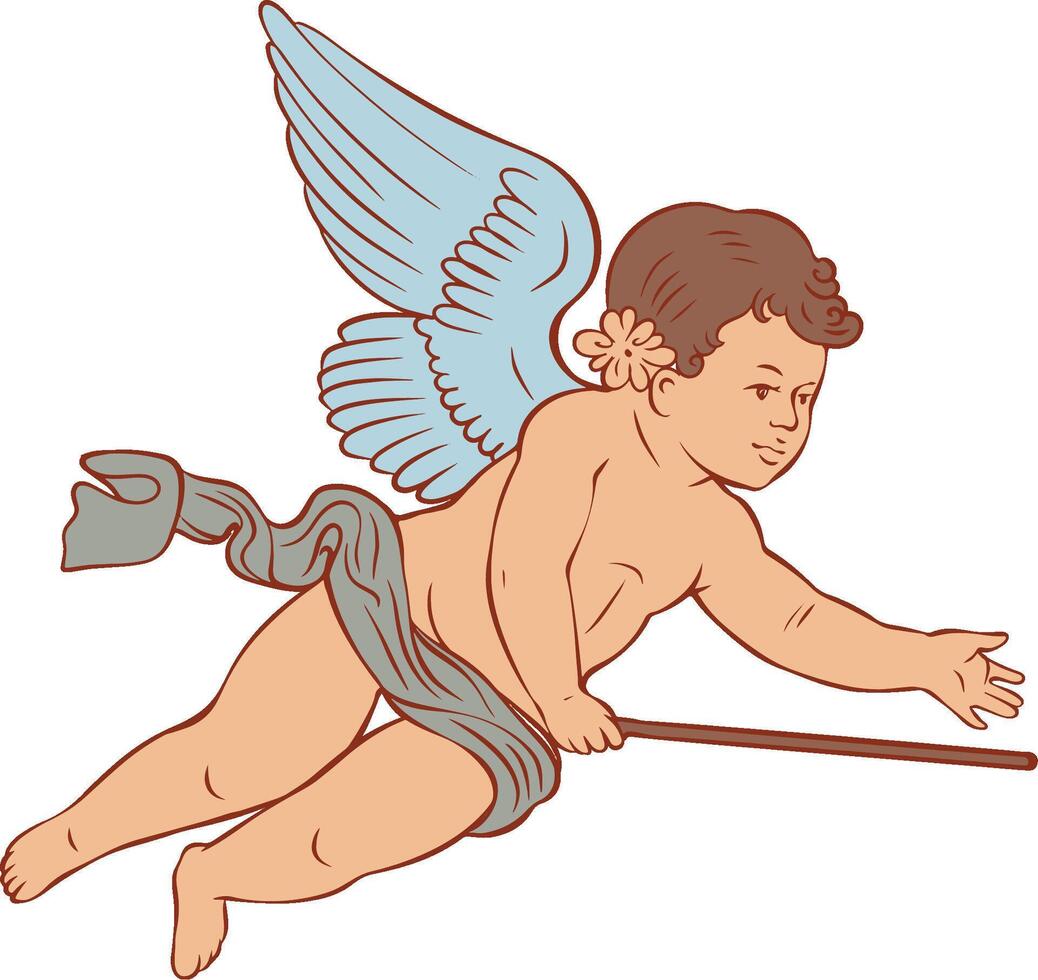 Flying Cupid with Blue Wings vector