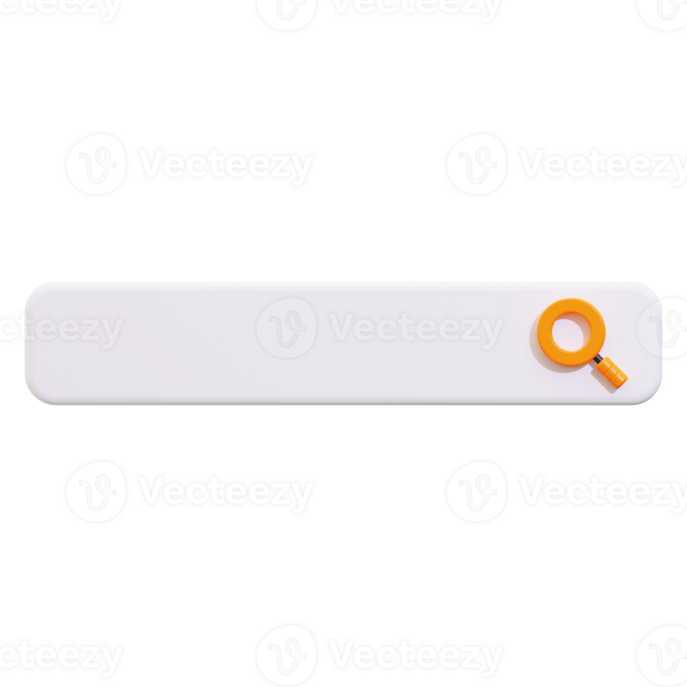 3d Search bar with a modern orange magnifying glass icon, perfect for websites, apps, presentations, and design projects needing a search function png
