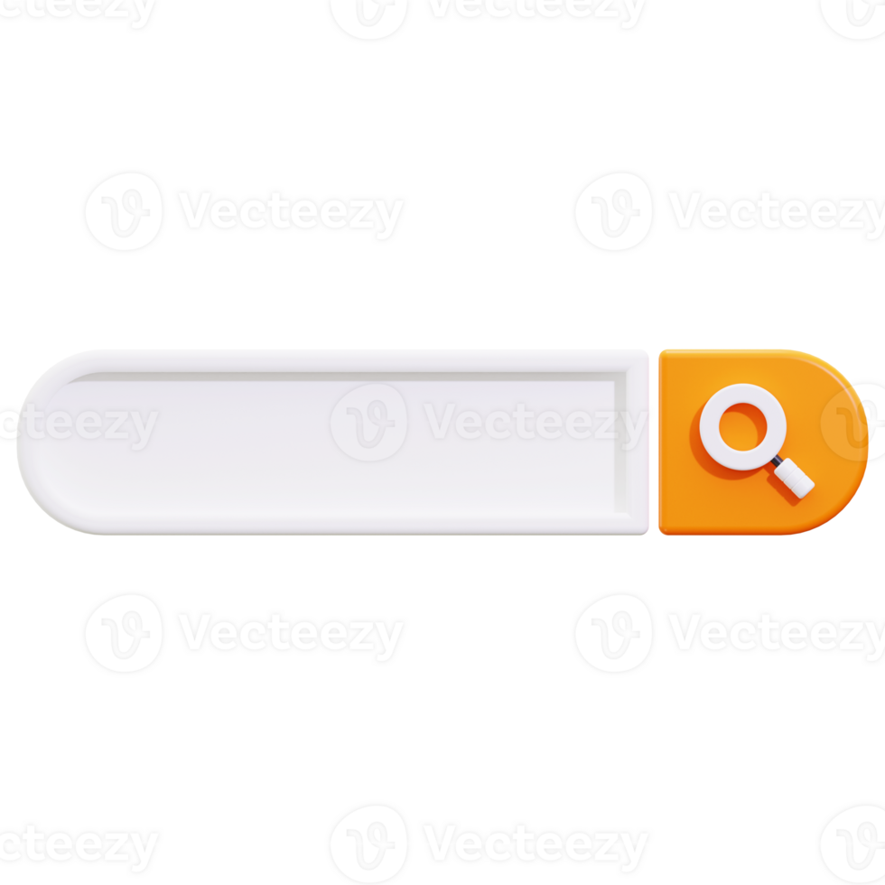 Search bar with a bright orange magnifying glass icon. Ideal for web design projects, search engine optimization websites, and applications png