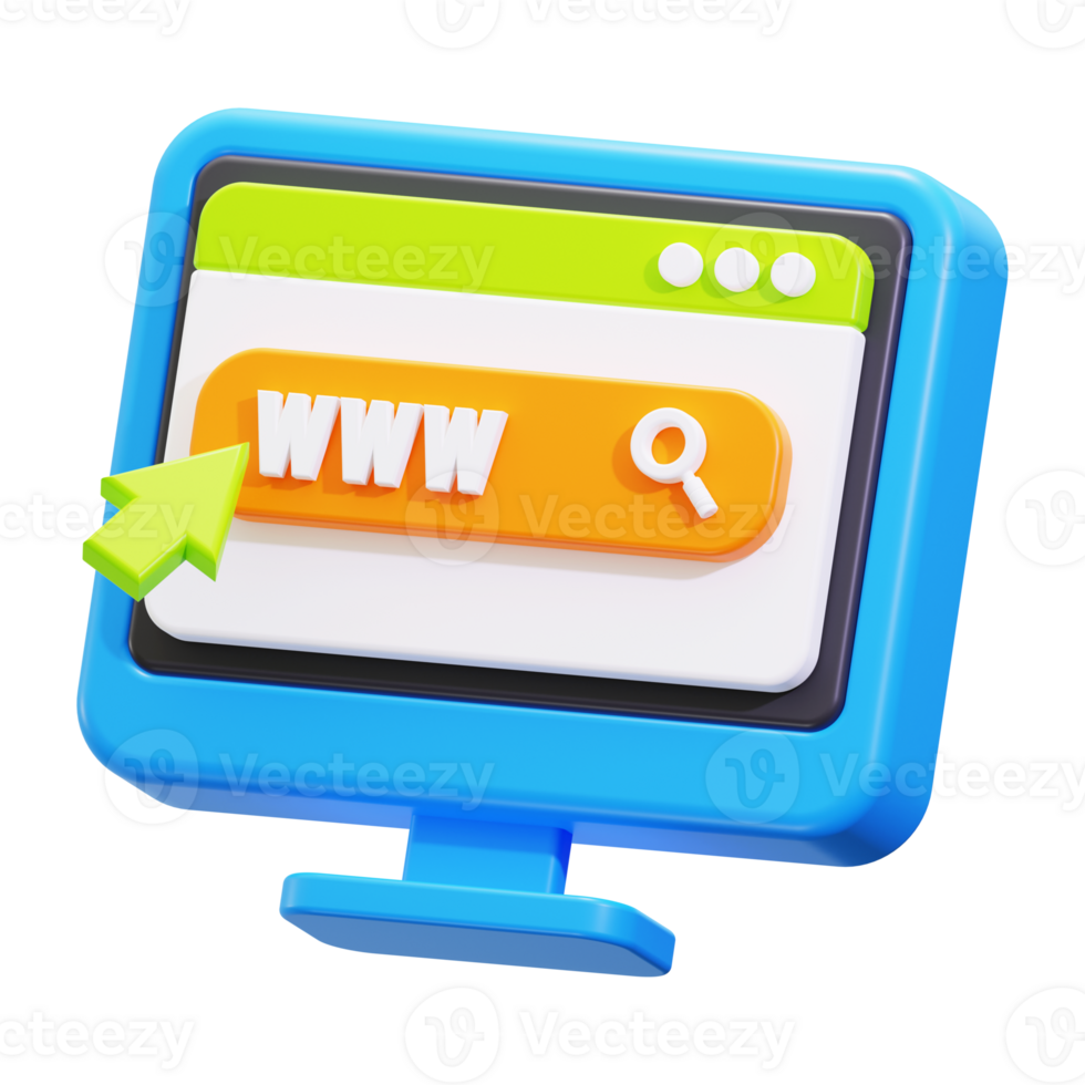 Seo search engine optimization concept displayed in a 3d computer screen with www icon. Ideal for digital marketing presentations png