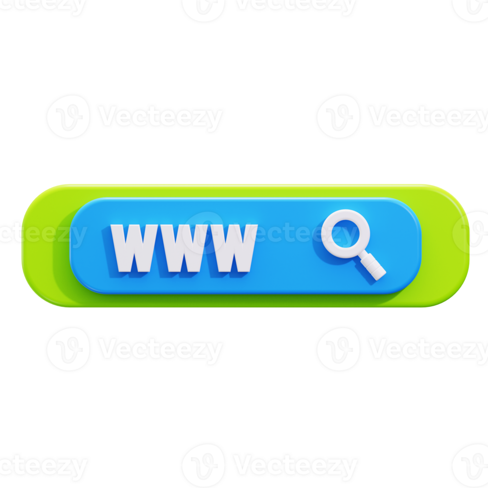 Web search concept in a 3D www button. Ideal for web design, online search engines, tech website banners, or digital marketing png