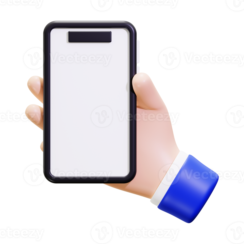 Hand Holds A Black Phone With A White Screen 3D Icon png