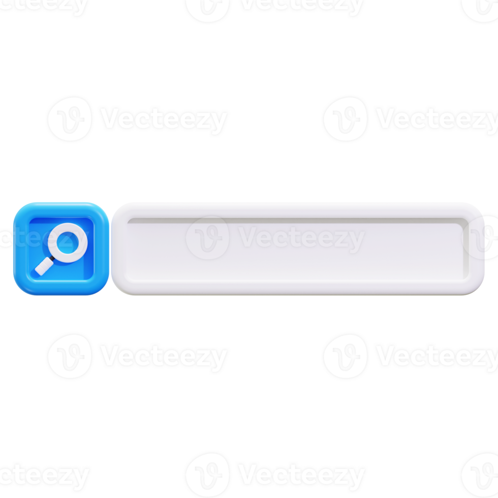 Search bar design with a blue square magnifying glass and white bar, suitable for web development and technology concepts png
