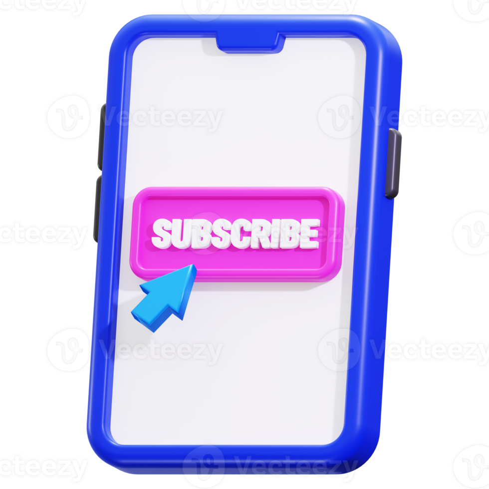 Smartphone With Subscribe Button 3D Icon png