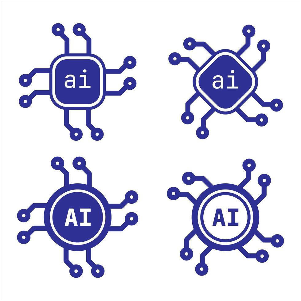 AI Processor Chip Icon Artificial Intelligence Microchip Symbol for Technology, Machine Learning, Neural Network Concepts vector