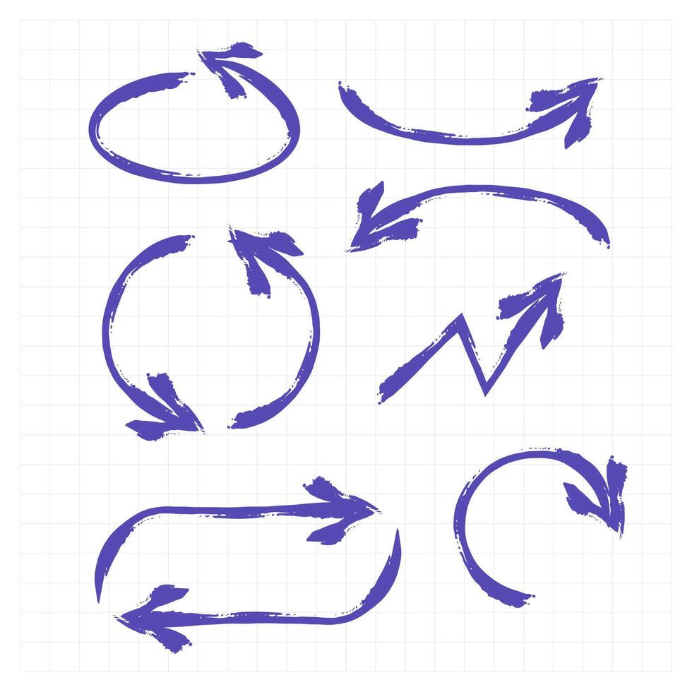 Hand painted arrows set brush style for flow diagram direction process chart or creative business design vector