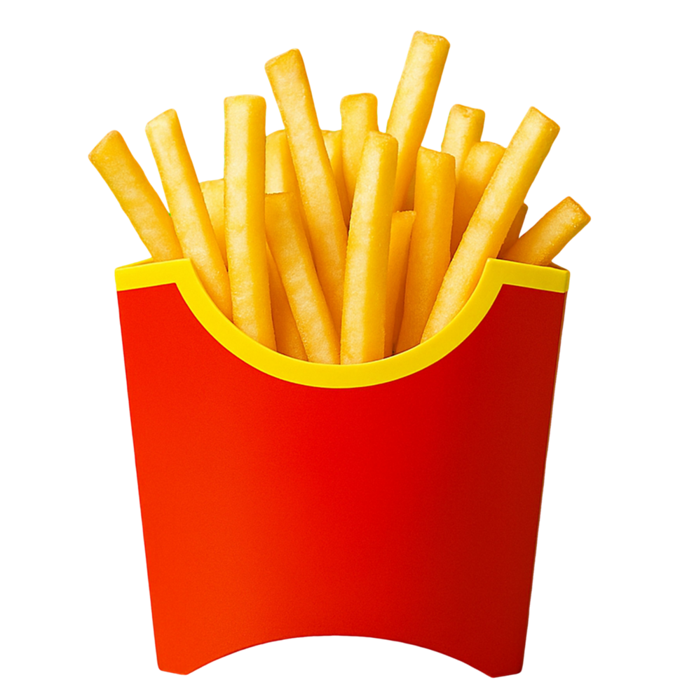French fries in a red box on a transparent background png