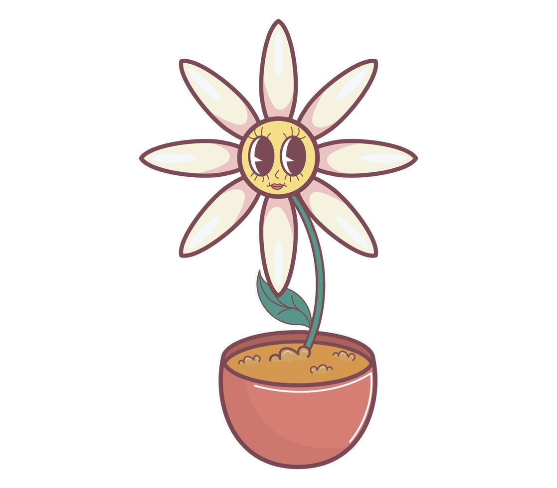 Cute Cartoon Style Smiling Flower in Pot with Expressive Face vector