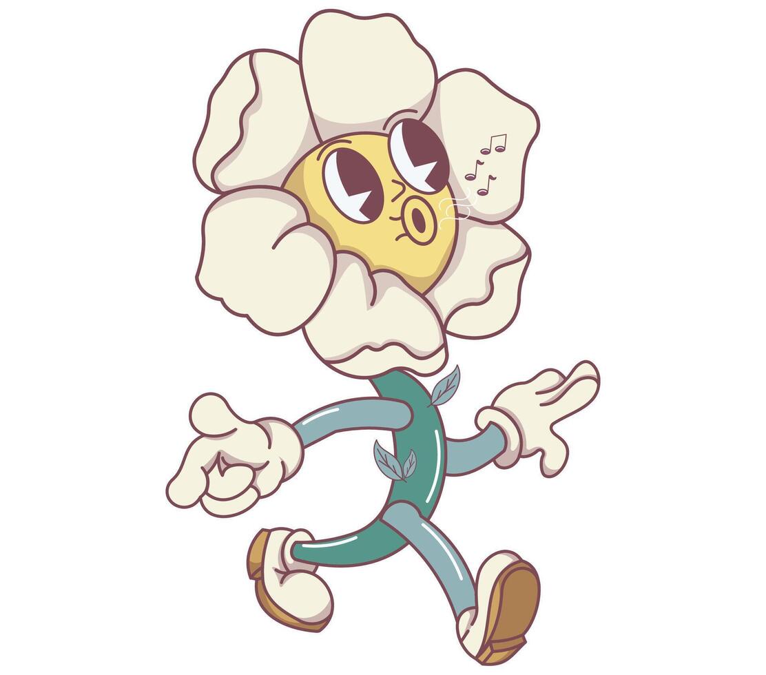 Cartoon flower character walking and singing vector