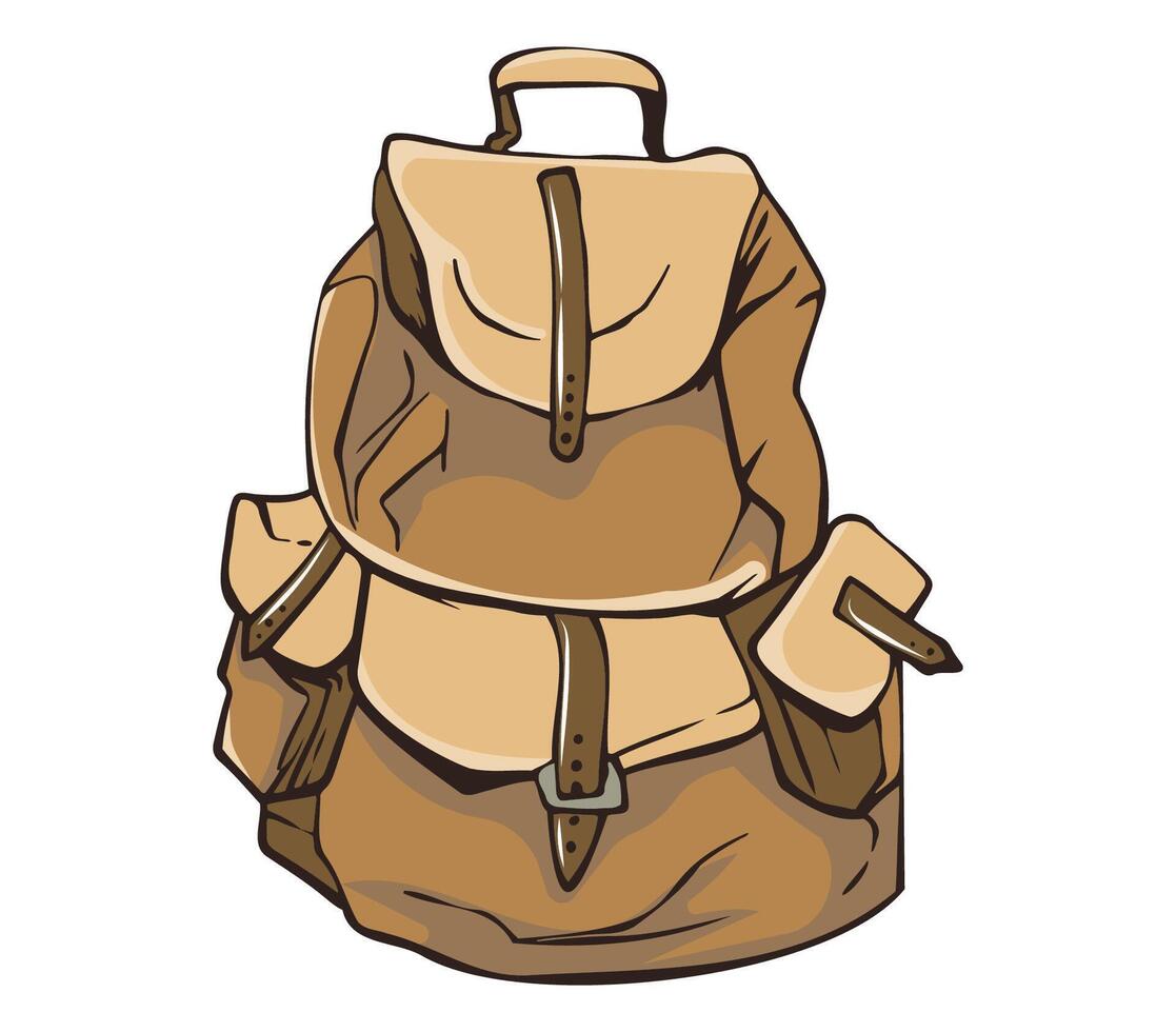 Brown outdoor backpack with pockets vector