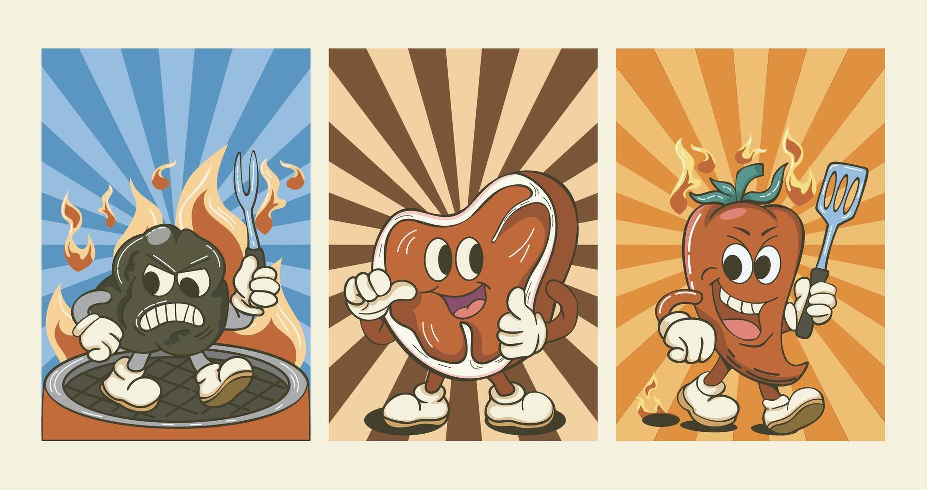 Grill characters cartoon illustration vector