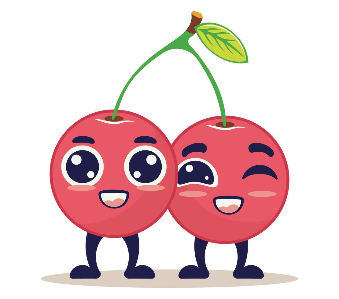 cartoon cherries with happy faces vector