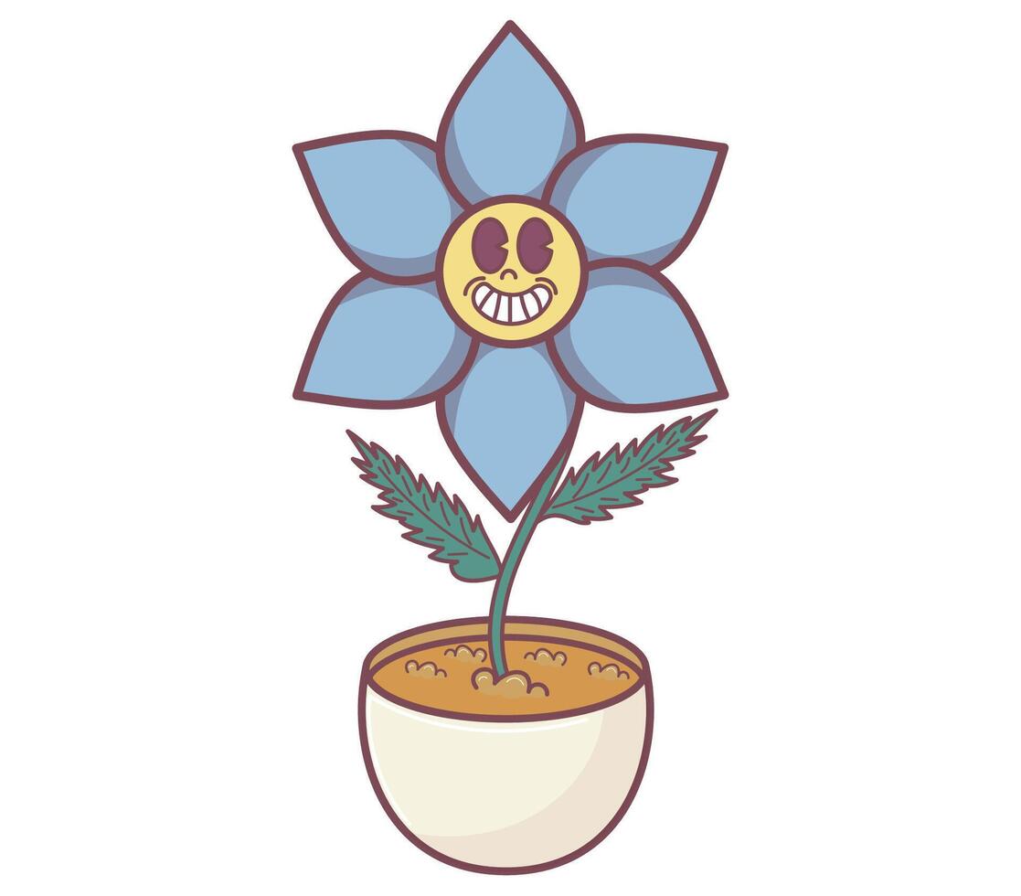 Happy Smiling Flower in a Pot with Vibrant Blue Petals Illustration vector
