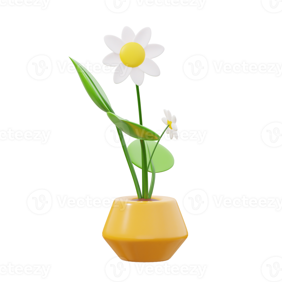 green and yellow Gerbera Daisy 3d icon illustration png