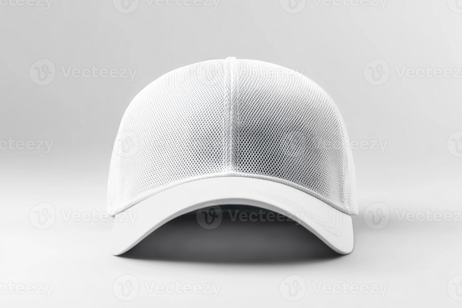 Frontal Studio Shot of a White Mesh Baseball Cap on a White Background photo