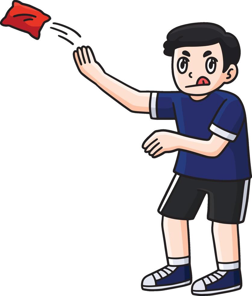 Cornhole Boy Throwing Bag Cartoon Colored Clipart vector