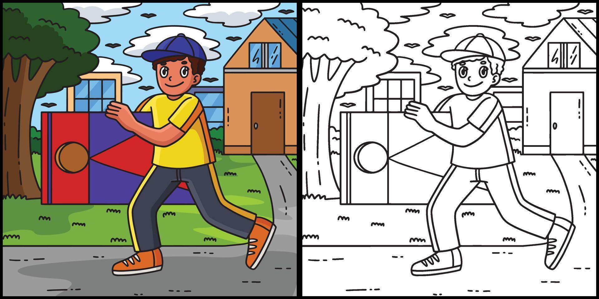 Child carrying geometric shapes outdoors vector