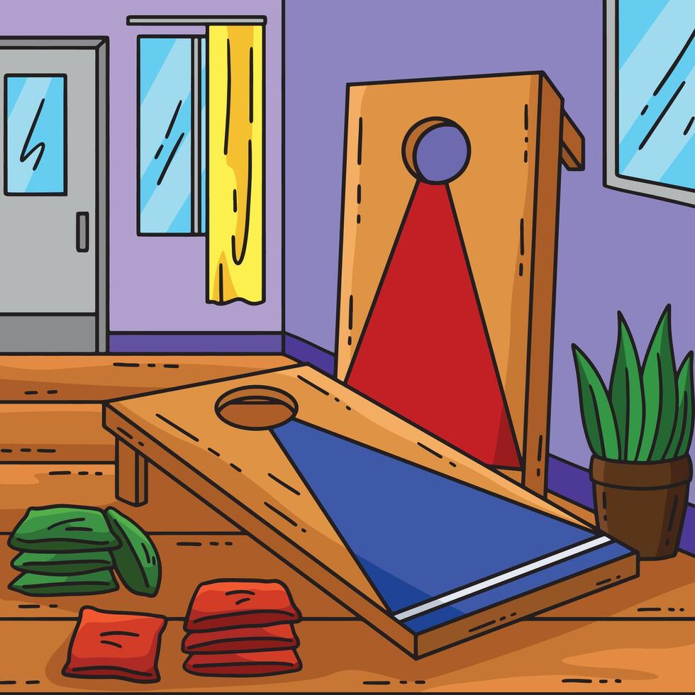 Cornhole Board and Bags Colored Cartoon vector