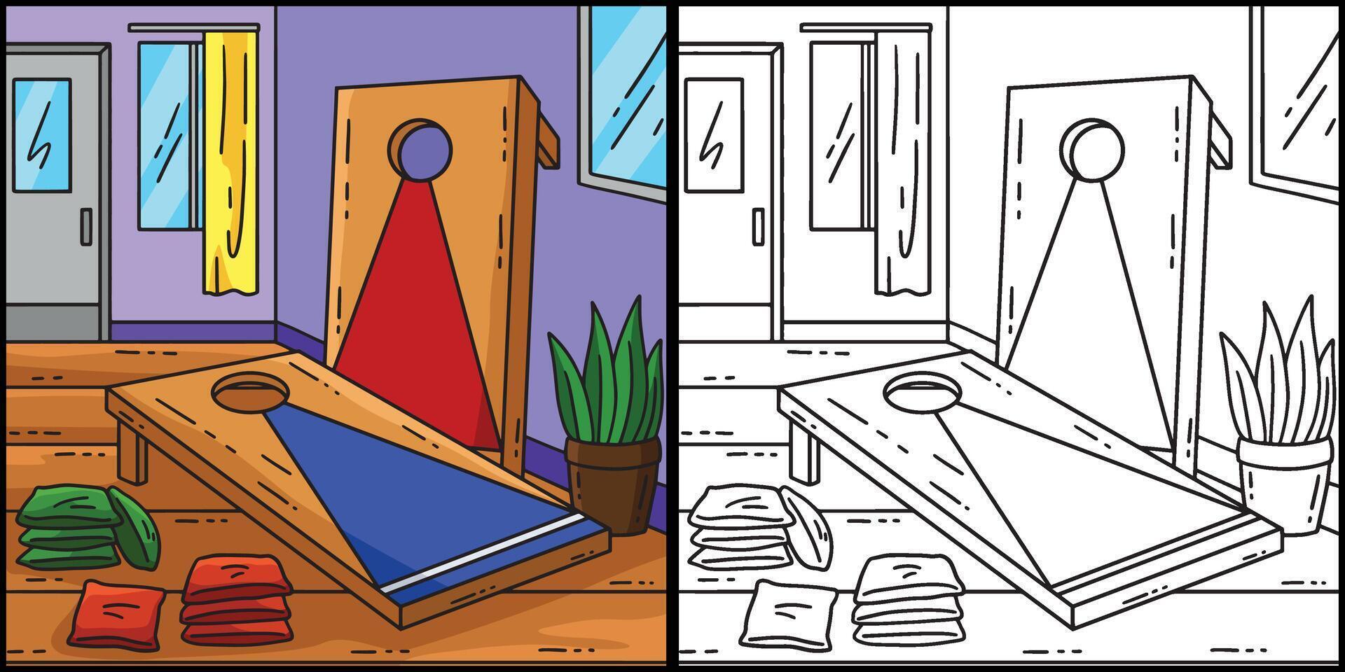Cornhole Board and Bags Coloring Page Illustration vector