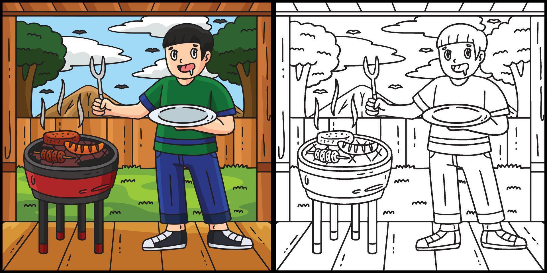 BBQ and Grilling Boy Waiting for Food Illustration vector