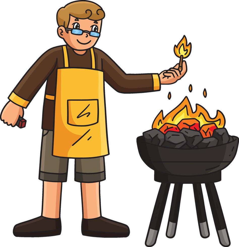 BBQ and Grilling Dad Setting Up the Fire Clipart vector