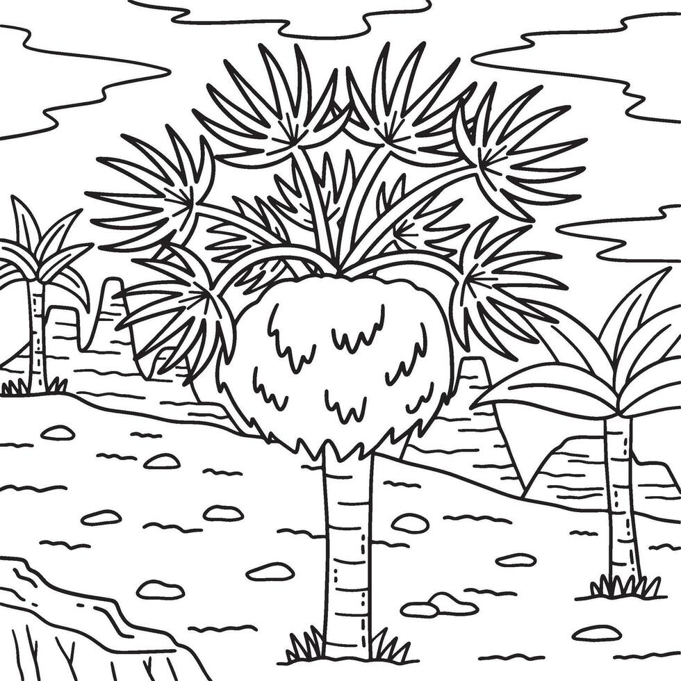 Desert Fan Palm Tree Coloring Page for Kids vector