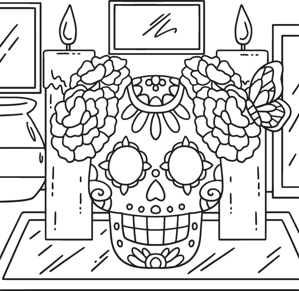 Dia de los Muertos Calavera and Candles Coloring vector