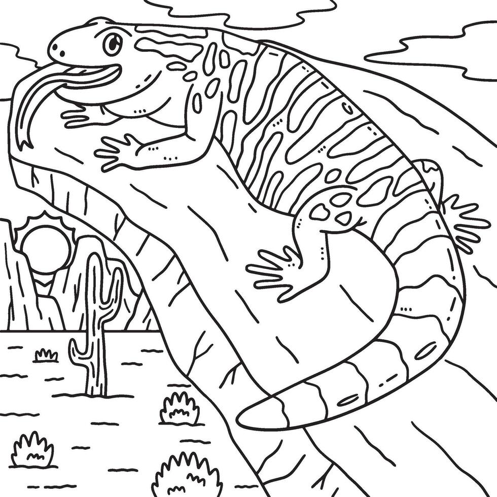 Desert Gila Monster Animal Coloring Page for Kids vector