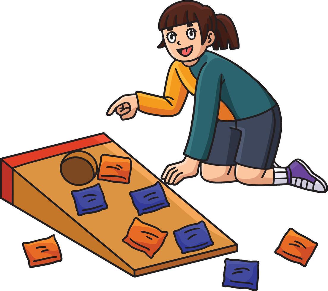 Cornhole Girl Counting the Score Cartoon Clipart vector