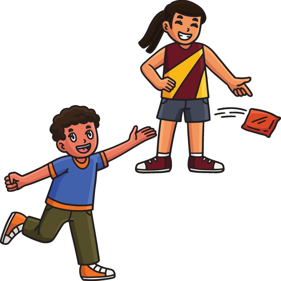 Cornhole Children Throwing Bag Cartoon Clipart vector