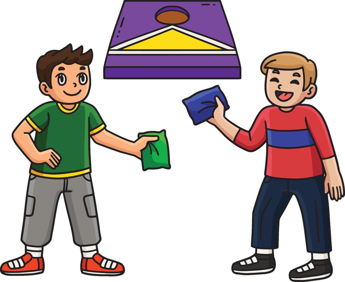 Cornhole Boys Playing Cartoon Colored Clipart vector