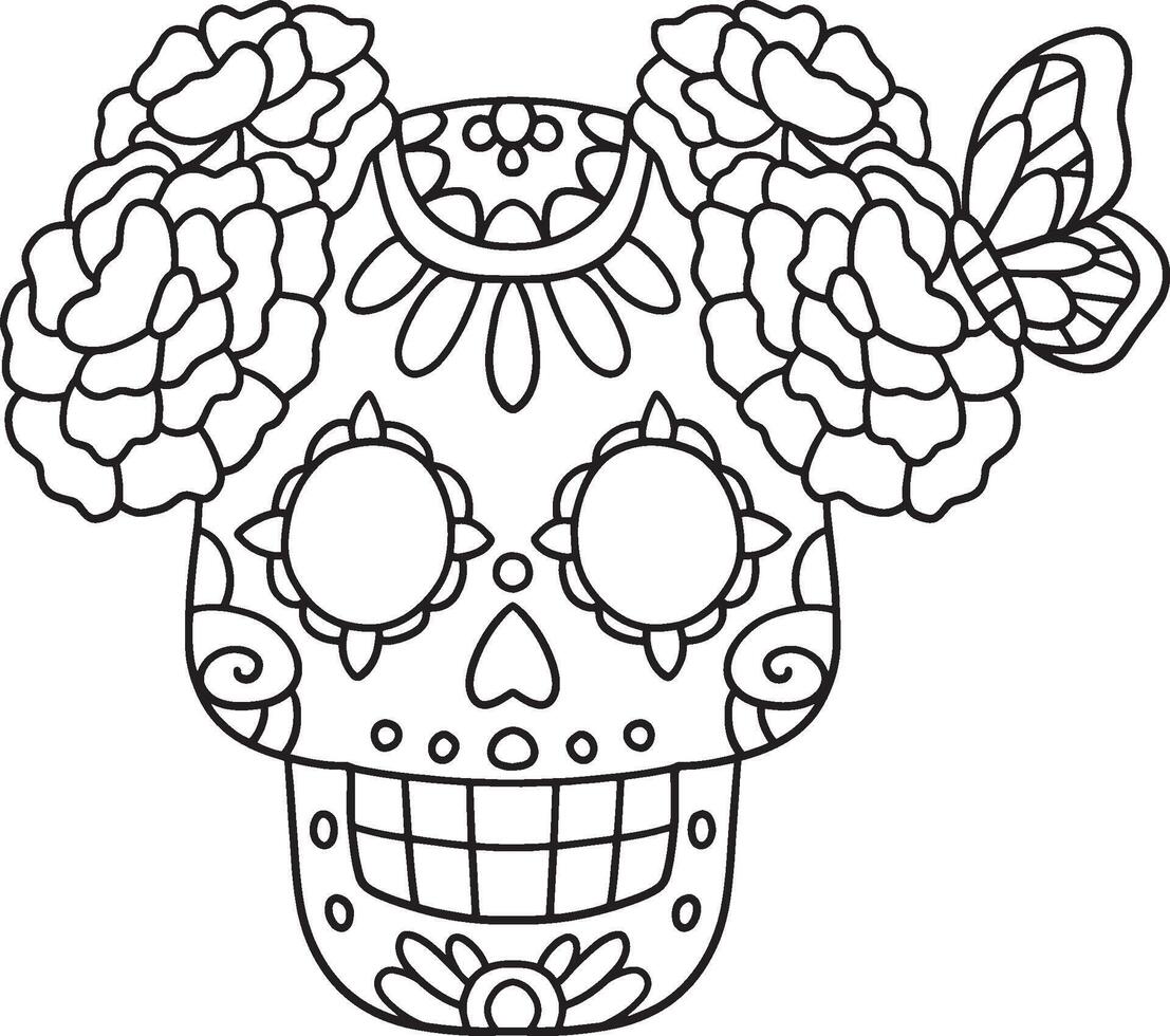 Dia de los Muertos Calavera Isolated Coloring Page vector