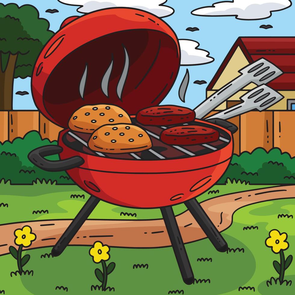 BBQ and Grilling Buns and Patties Colored Cartoon vector