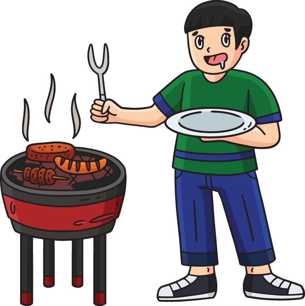 BBQ and Grilling Boy Waiting for the Food Clipart vector