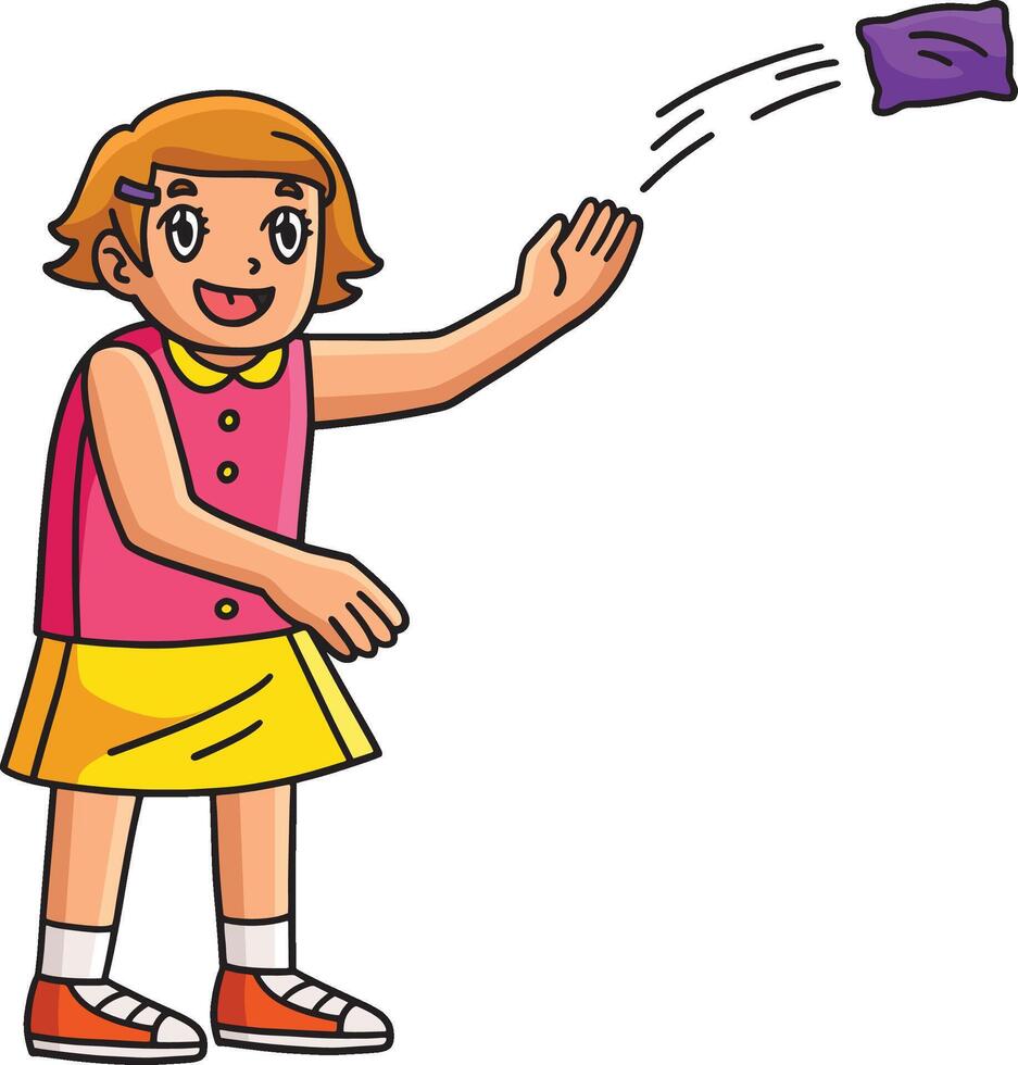 Cornhole Girl Throwing Bag Cartoon Colored Clipart vector