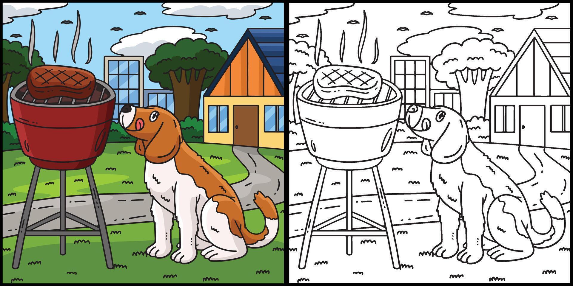 BBQ and Grilling Dog Waiting Coloring Illustration vector